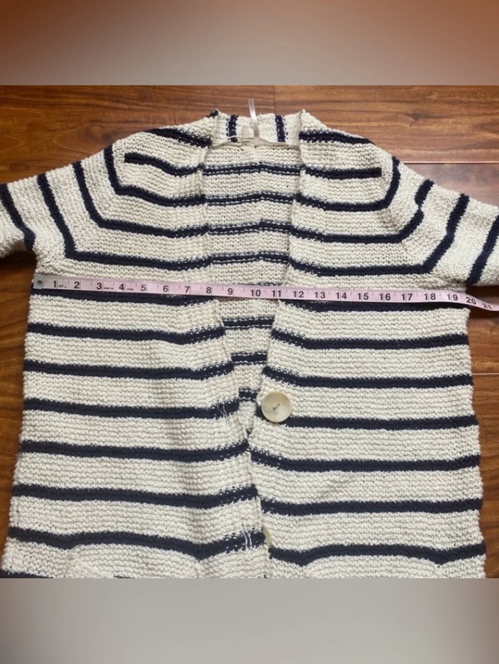 Free People Womens Cream Navy Stripe Cotton Coastal Thick Knit Cardigan Size L